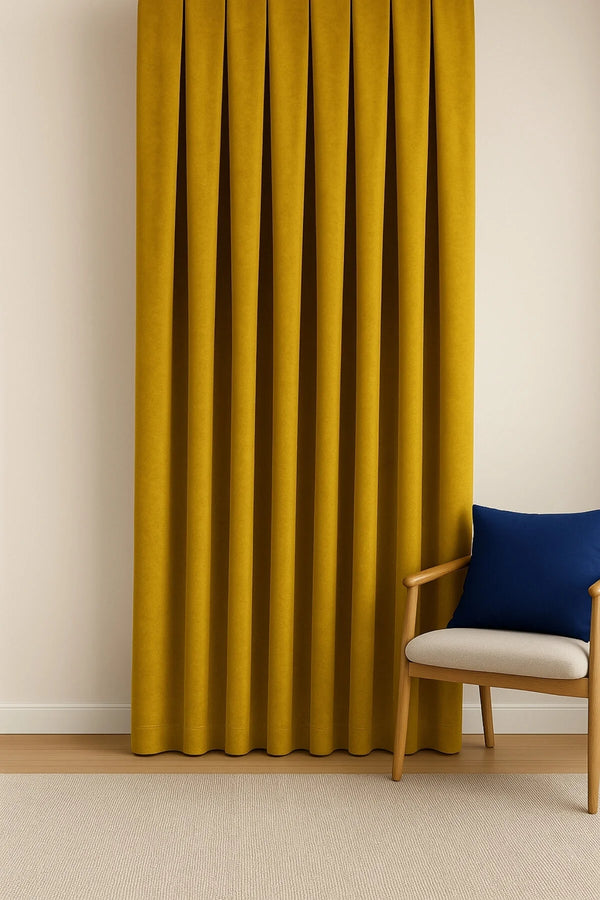 Barcelona Kadife Dokulu Fon Perde - Koyu Sarı