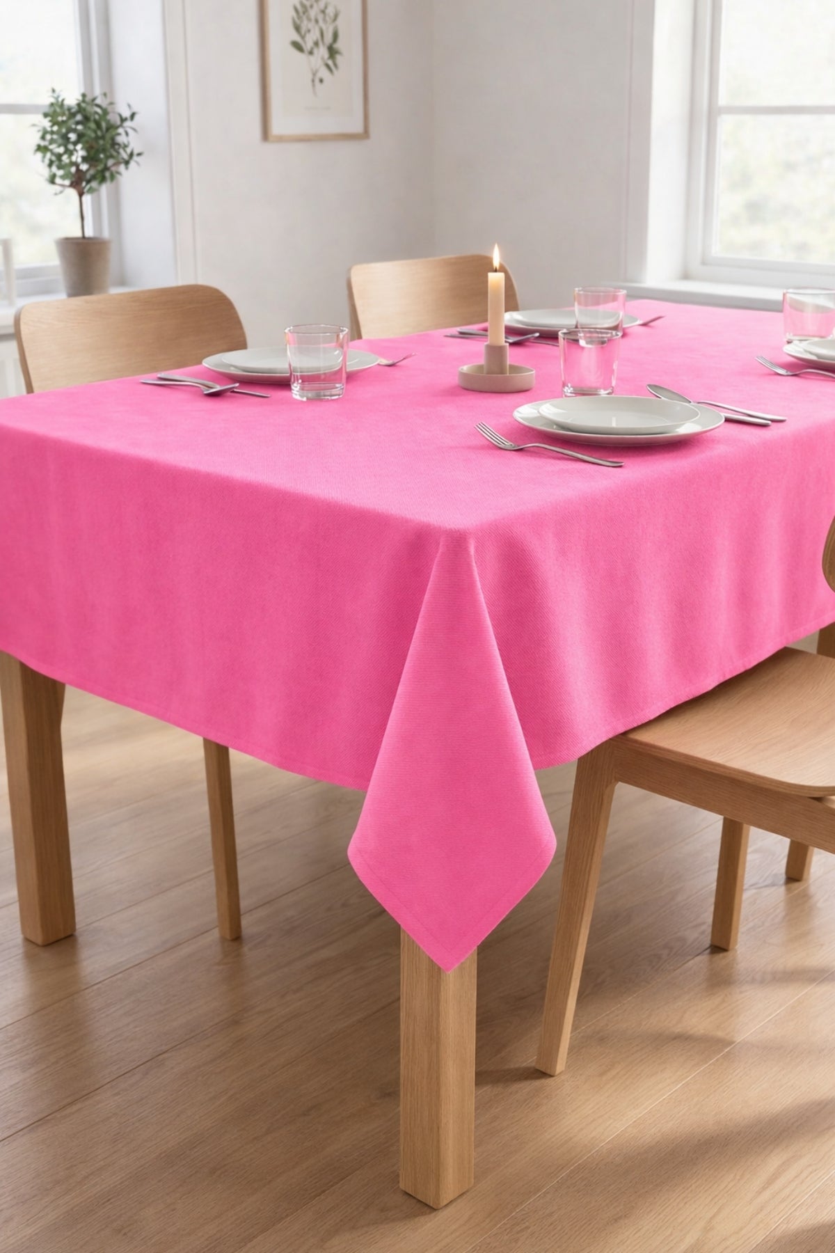 Barcelona Kadife Dokulu Masa Örtüsü - Pembe - Görsel 2