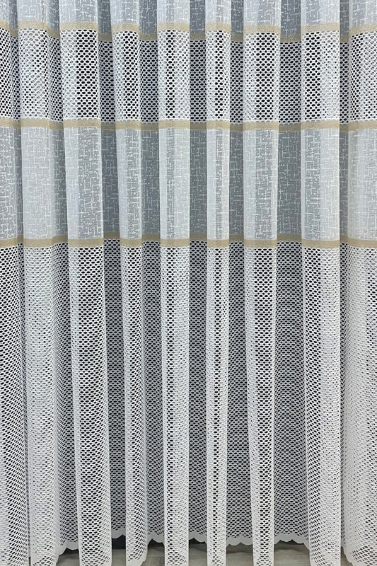 Bodrum Şeritli Tül Perde - Gold - Görsel 1