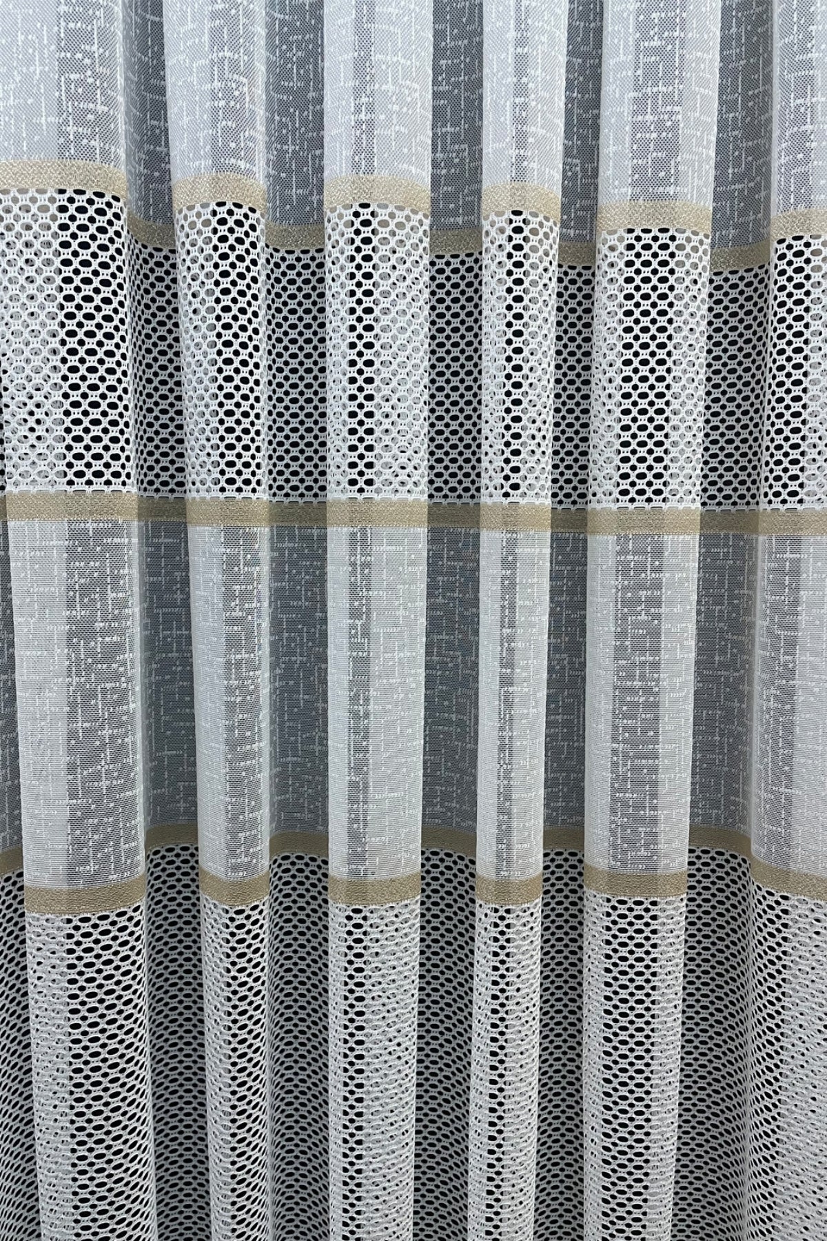 Bodrum Şeritli Tül Perde - Gold - Görsel 2
