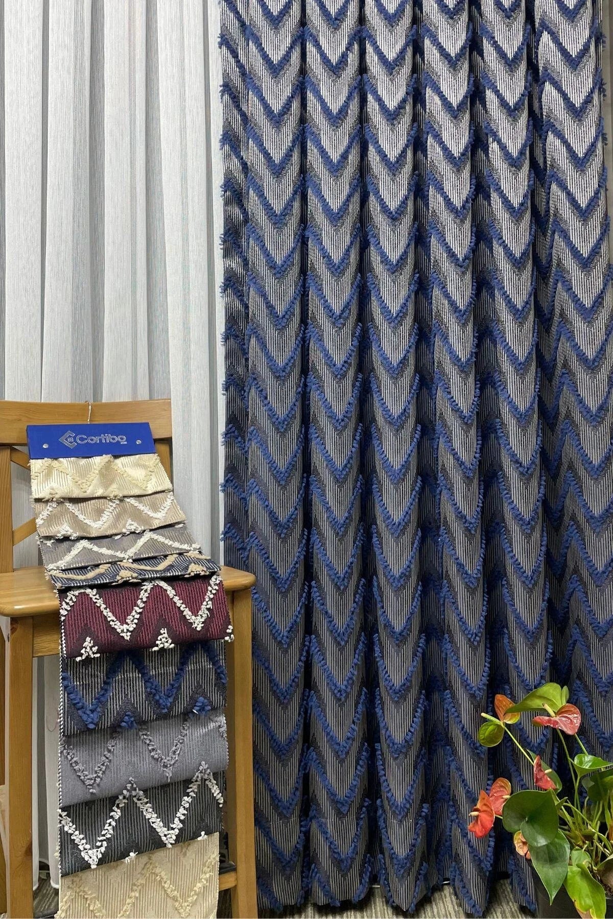 Verona Desenli Fon Perde - Lacivert - Görsel 1