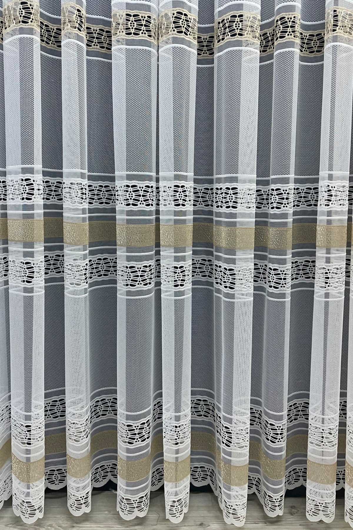 Viyana Örme Desenli Tül Perde - Gold - Görsel 2