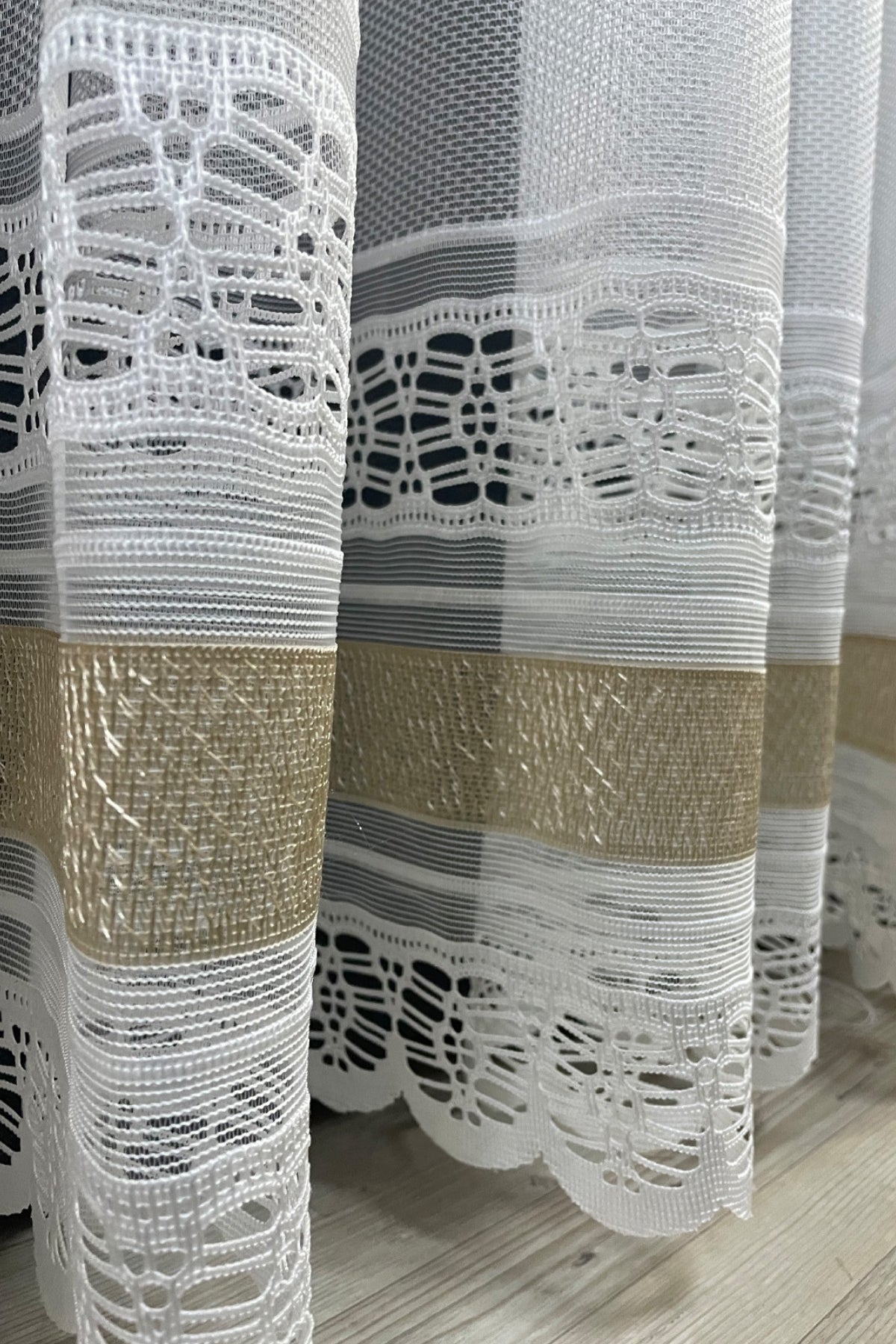 Viyana Örme Desenli Tül Perde - Gold - Görsel 6