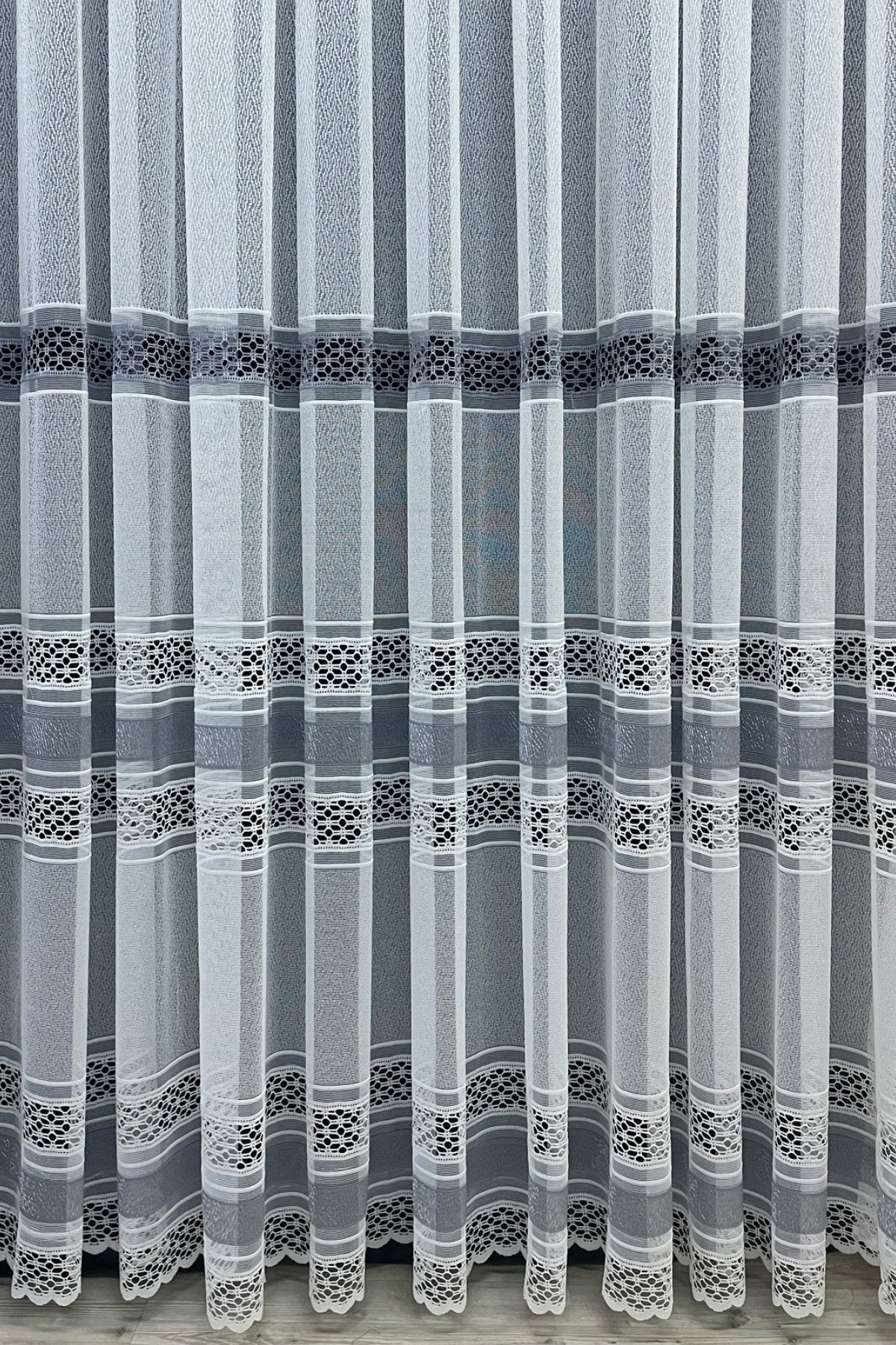 Viyana Örme Desenli Tül Perde - Gri - Görsel 2