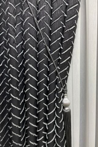 Harmony Serisi Püsküllü Fon Perde - Antrasit&Açık Gri