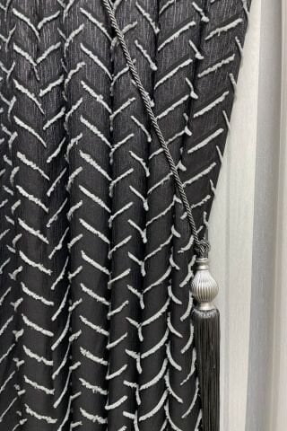 Harmony Serisi Püsküllü Fon Perde - Antrasit&Açık Gri