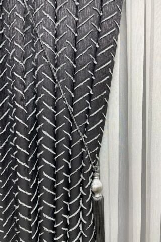 Harmony Serisi Püsküllü Fon Perde - Antrasit&Açık Gri