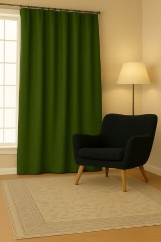 Luna Serisi Kadife Dokulu Fon Perde Çimen Yeşili