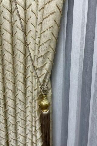 Harmony Serisi Püsküllü Fon Perde - Krem&Bej