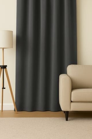 Luna Serisi Kadife Dokulu Fon Perde Gri