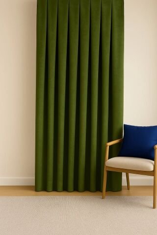 Barcelona Kadife Dokulu Fon Perde Haki Yeşili