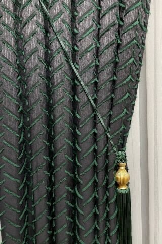 Harmony Serisi Püsküllü Fon Perde - Yeşil