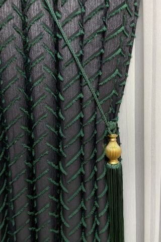 Harmony Serisi Püsküllü Fon Perde - Yeşil