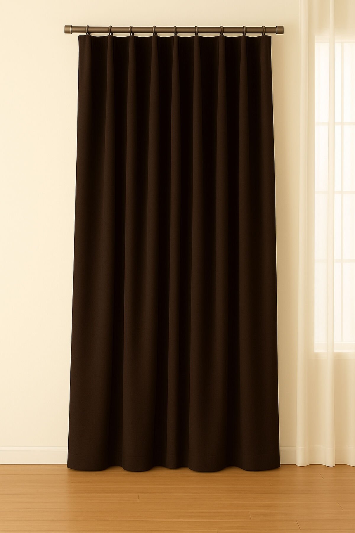 Luna Serisi Kadife Dokulu Fon Perde Kahverengi