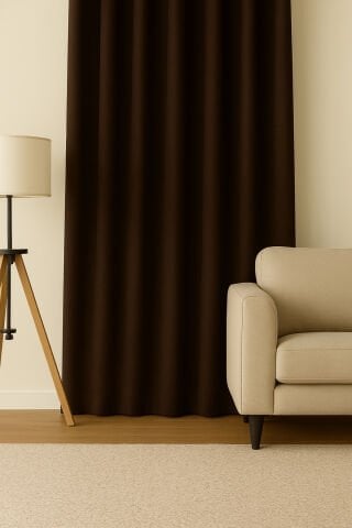 Luna Serisi Kadife Dokulu Fon Perde Kahverengi