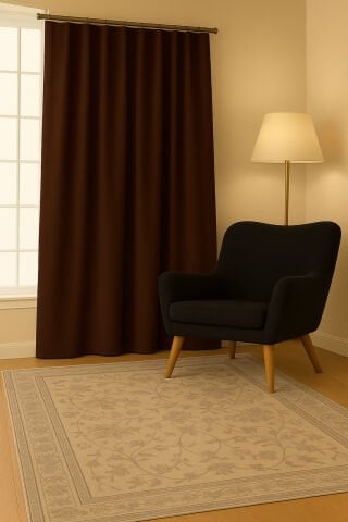 Luna Serisi Kadife Dokulu Fon Perde Kahverengi