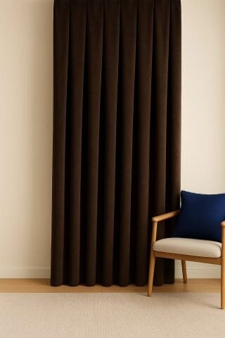 Barcelona Kadife Dokulu Fon Perde Kahverengi