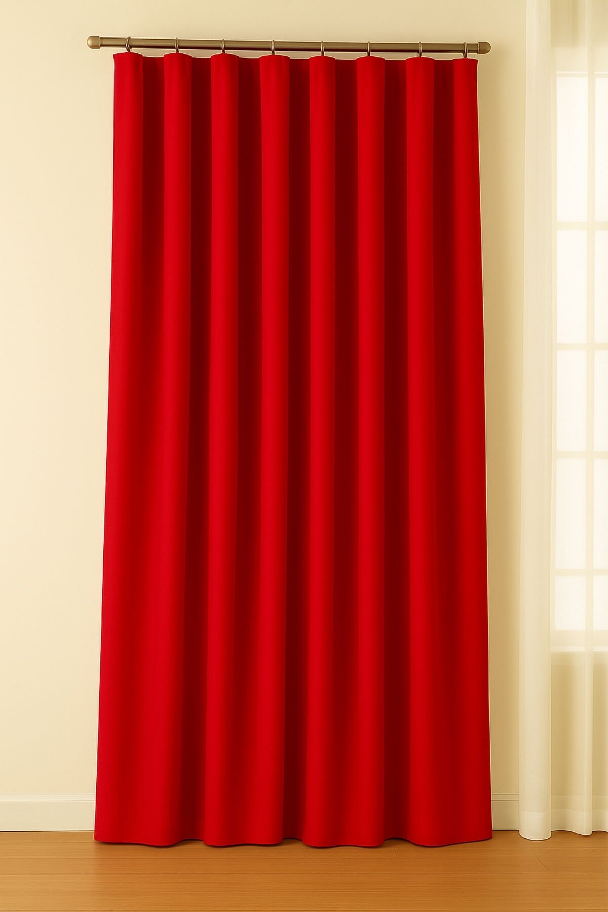 Luna Serisi Kadife Dokulu Fon Perde Kırmızı