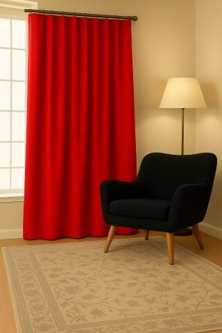 Luna Serisi Kadife Dokulu Fon Perde Kırmızı