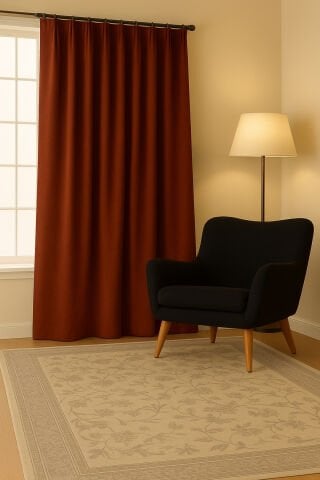 Luna Serisi Kadife Dokulu Fon Perde Kiremit