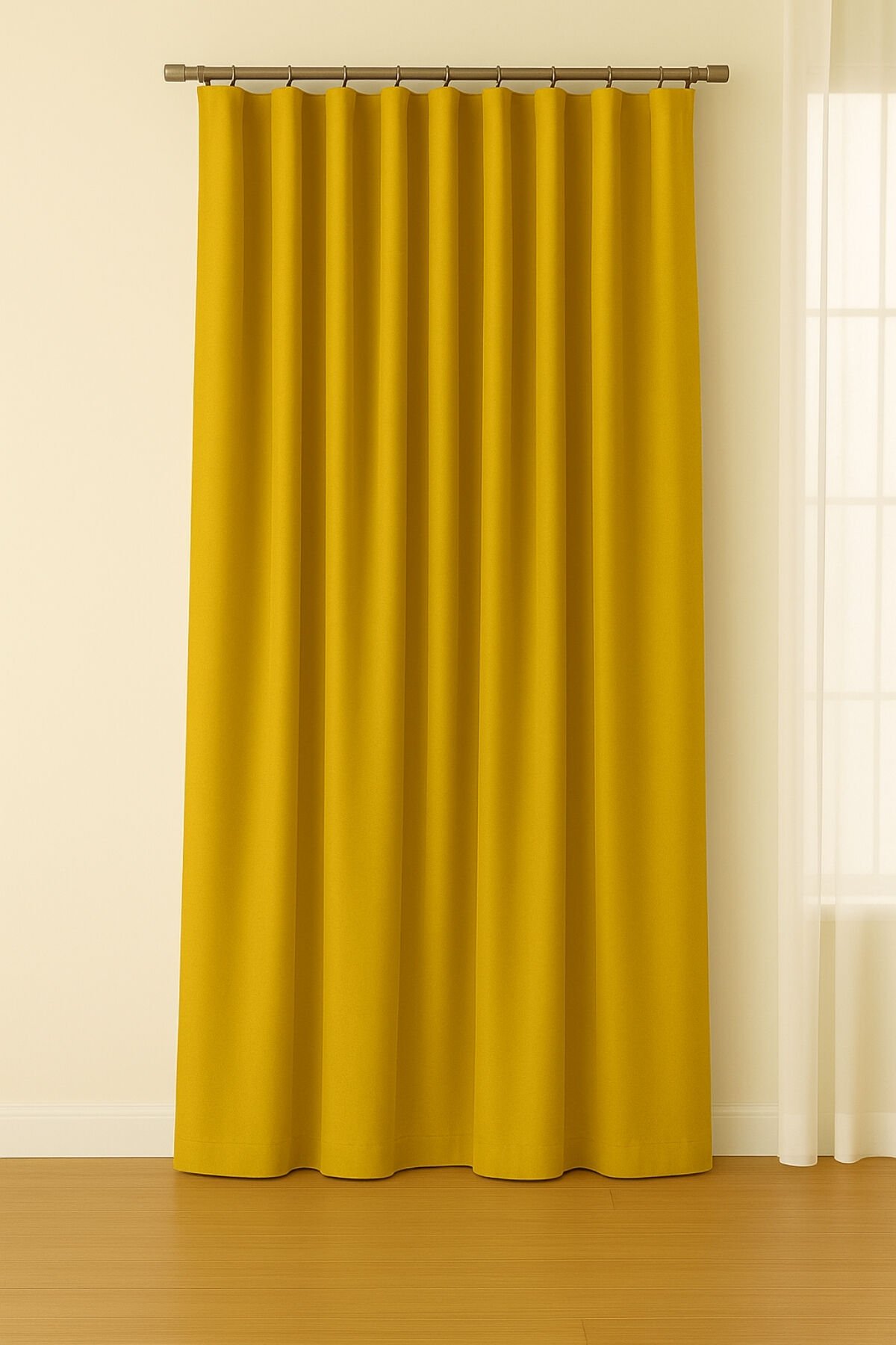 Luna Serisi Kadife Dokulu Fon Perde Koyu Sarı