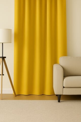 Luna Serisi Kadife Dokulu Fon Perde Koyu Sarı