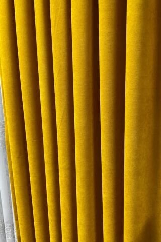 Barcelona Kadife Dokulu Fon Perde Koyu Sarı