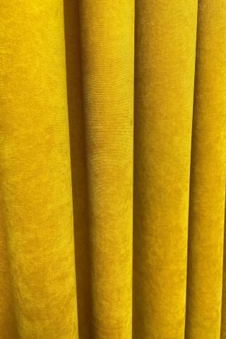 Barcelona Kadife Dokulu Fon Perde Koyu Sarı