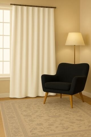 Luna Serisi Kadife Dokulu Fon Perde Krem