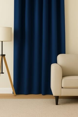 Luna Serisi Kadife Dokulu Fon Perde Lacivert