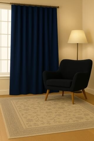 Luna Serisi Kadife Dokulu Fon Perde Lacivert