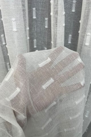 Ponpon Desenli Foldet Keten Tül Perde