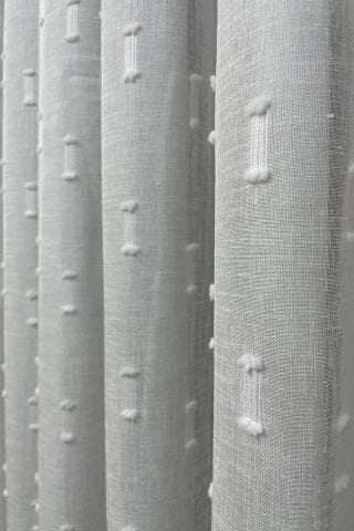 Ponpon Desenli Foldet Keten Tül Perde