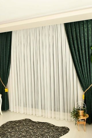 Çift Makarna Desenli Tül Perde