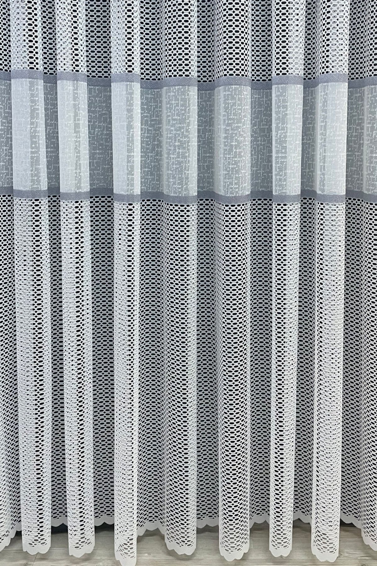 Bodrum Şeritli Tül Perde Gri