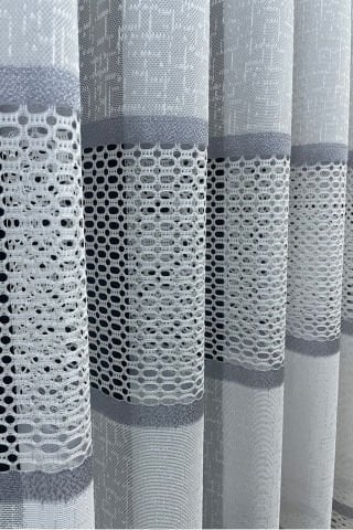 Bodrum Şeritli Tül Perde Gri