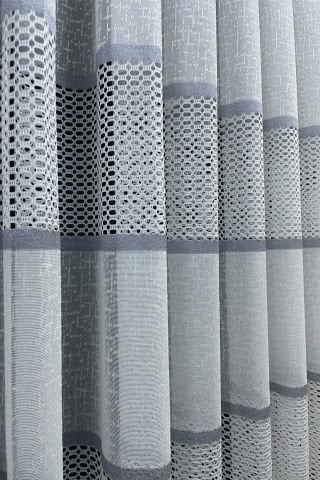 Bodrum Şeritli Tül Perde Gri