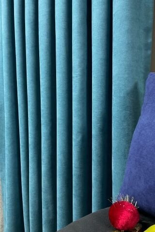 Barcelona Kadife Dokulu Fon Perde Petrol