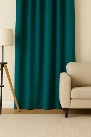 Luna Serisi Kadife Dokulu Fon Perde Petrol