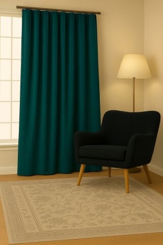 Luna Serisi Kadife Dokulu Fon Perde Petrol