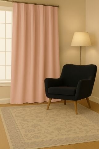 Luna Serisi Kadife Dokulu Fon Perde Pudra