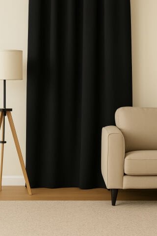 Luna Serisi Kadife Dokulu Fon Perde Siyah