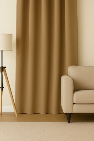 Luna Serisi Kadife Dokulu Fon Perde Sütlü Kahve