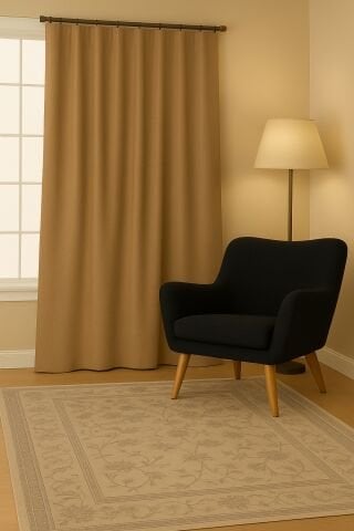 Luna Serisi Kadife Dokulu Fon Perde Sütlü Kahve