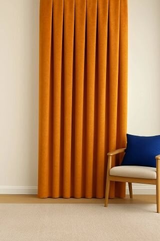 Barcelona Kadife Dokulu Fon Perde Turuncu