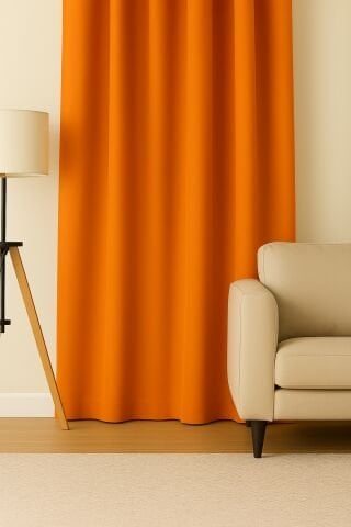 Luna Serisi Kadife Dokulu Fon Perde Turuncu