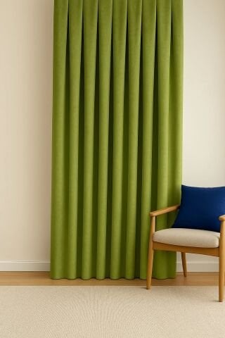 Barcelona Kadife Dokulu Fon Perde Yaprak Yeşili