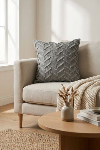 Harmony Serisi Püsküllü Dekoratif Kırlent Kılıfı – Açık Gri