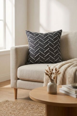 Harmony Serisi Püsküllü Dekoratif Kırlent Kılıfı – Antrasit&Açık Gri