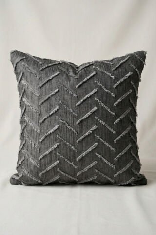 Harmony Serisi Püsküllü Dekoratif Kırlent Kılıfı – Antrasit&Gri